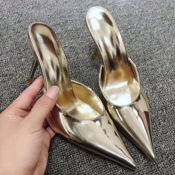 Gold Sexy Women's Pointed Toe Stiletto High Heels - Picture 3 of 3